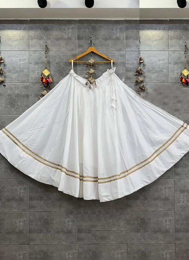 Rayon White Traditional Wear Golden Line Readymade Skirt